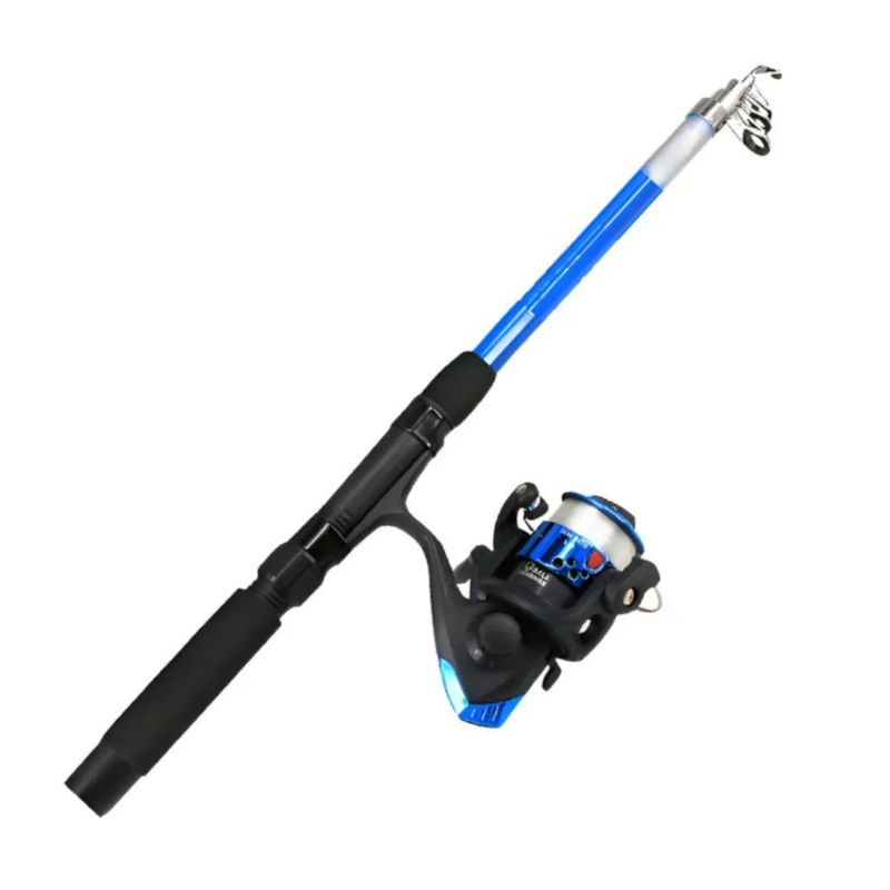 Carrete De Caña De Pescar Combo Kit Completo Pescar Juvenil,  Color Azul