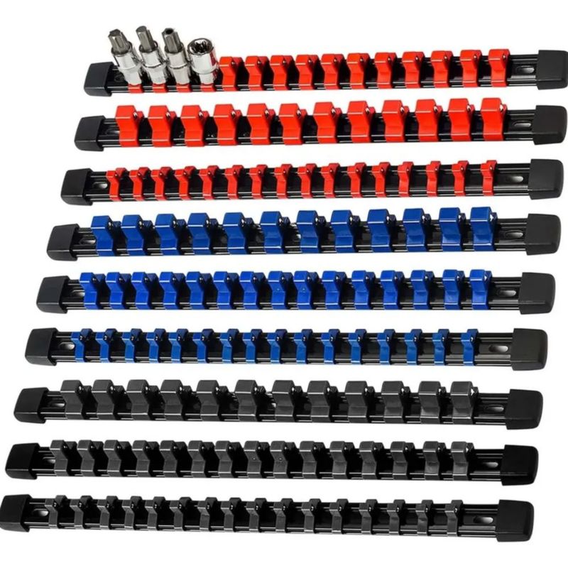 9 Pzs Riel Para Dados Soporte Organizadores De Enchufes Abs Negro Azil Rojo