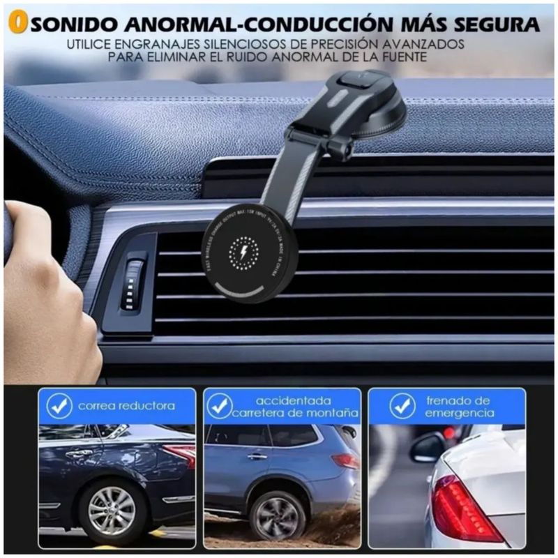 Cargador De Coche Inalámbrico Base Soporte De Teléfono 3en1, Color Negro