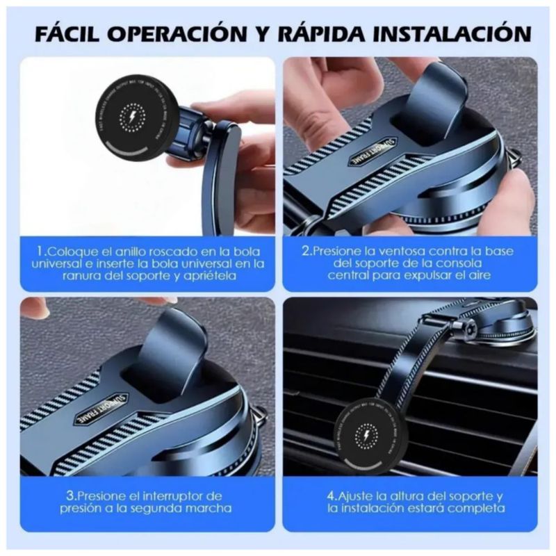 Cargador De Coche Inalámbrico Base Soporte De Teléfono 3en1, Color Negro