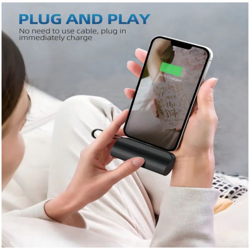 Power Bank para iPhone y Android con Soporte Integrado, Color Negro