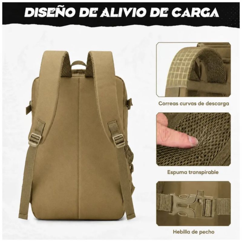 Mochila Táctica Militar Impermeable Para Camping Y Viaje 30l, Color Caqui