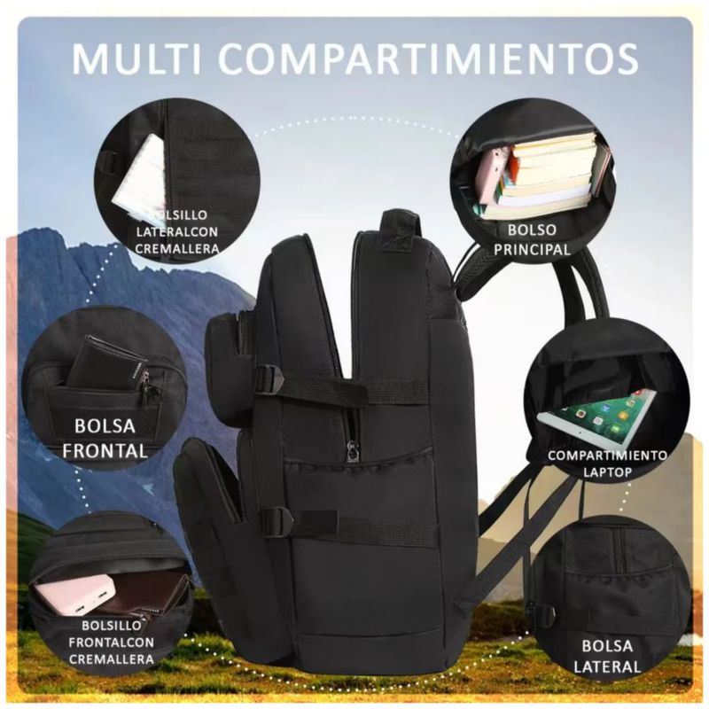 Mochila Táctica Militar Portátil Escolar Viaje, Color Negro