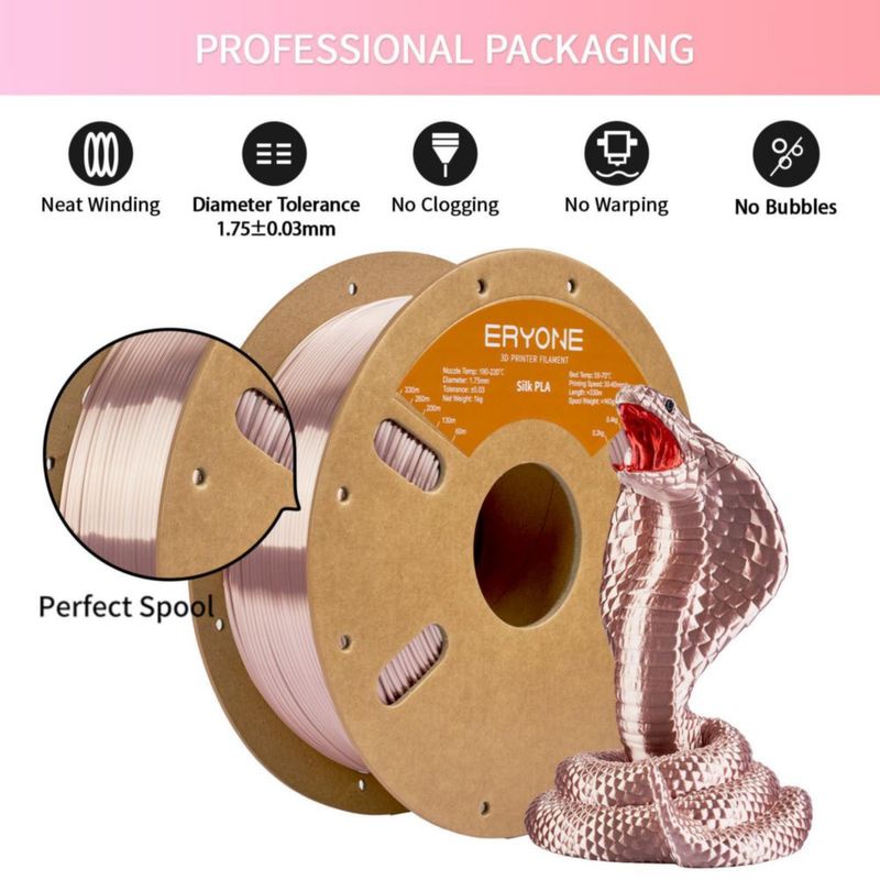 Filamento PLA ERYONE 175 mm 1 kg Silk Rosa Dorado