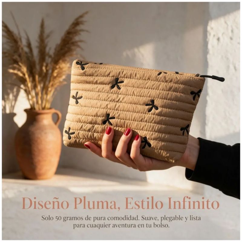 Bolsa De Maquillaje Portátil Caqui Con Diseño Acolchado,  Color Café