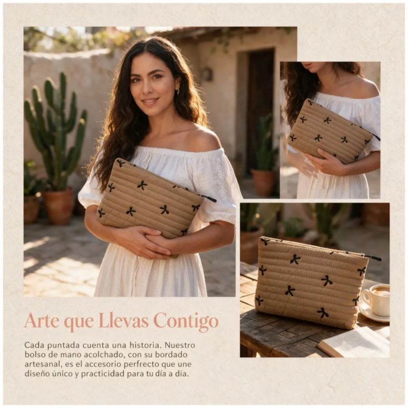 Bolsa De Maquillaje Portátil Caqui Con Diseño Acolchado,  Color Café