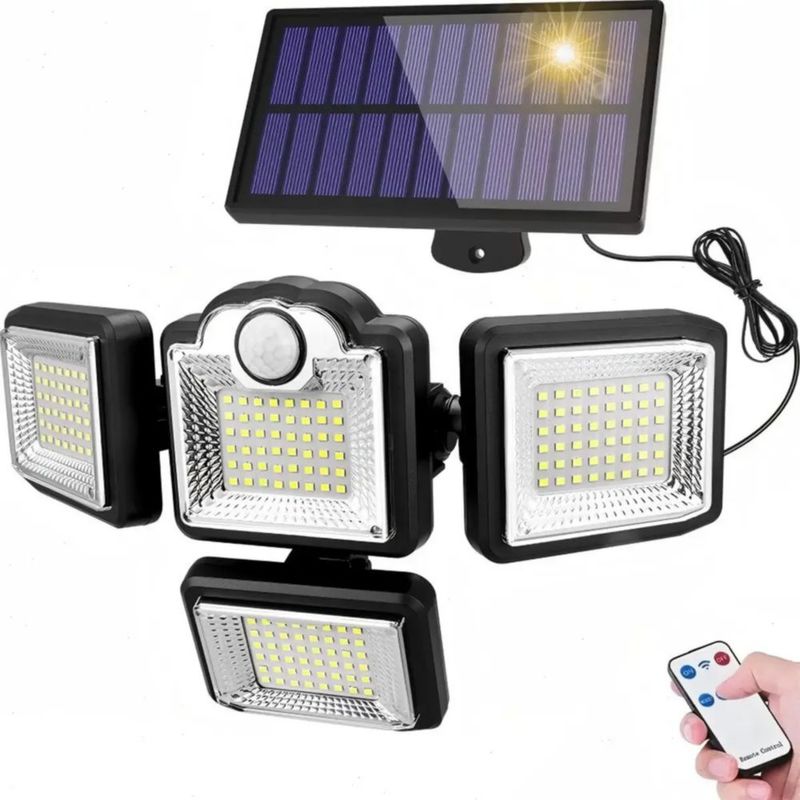 Lampara Solar Exterior Jardín Pared 192 Led Ip65 Negro