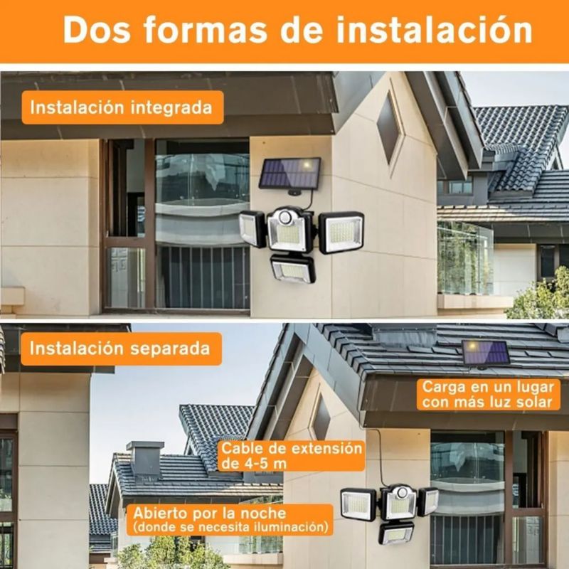 Lampara Solar Exterior Jardín Pared 192 Led Ip65 Negro