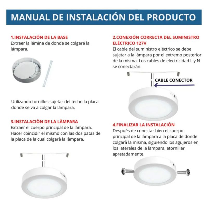 Lampara Led De Sobreponer 18w Plafón Pack 10 Piezas Color Blanco