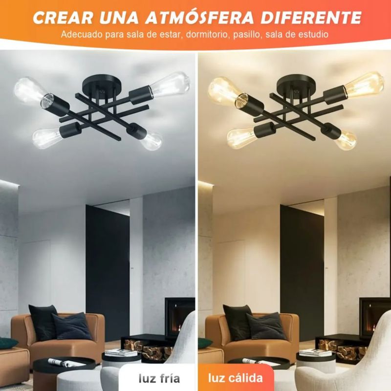 Moderna Lámpara De Techo Negro  De Techo De 4 Luces