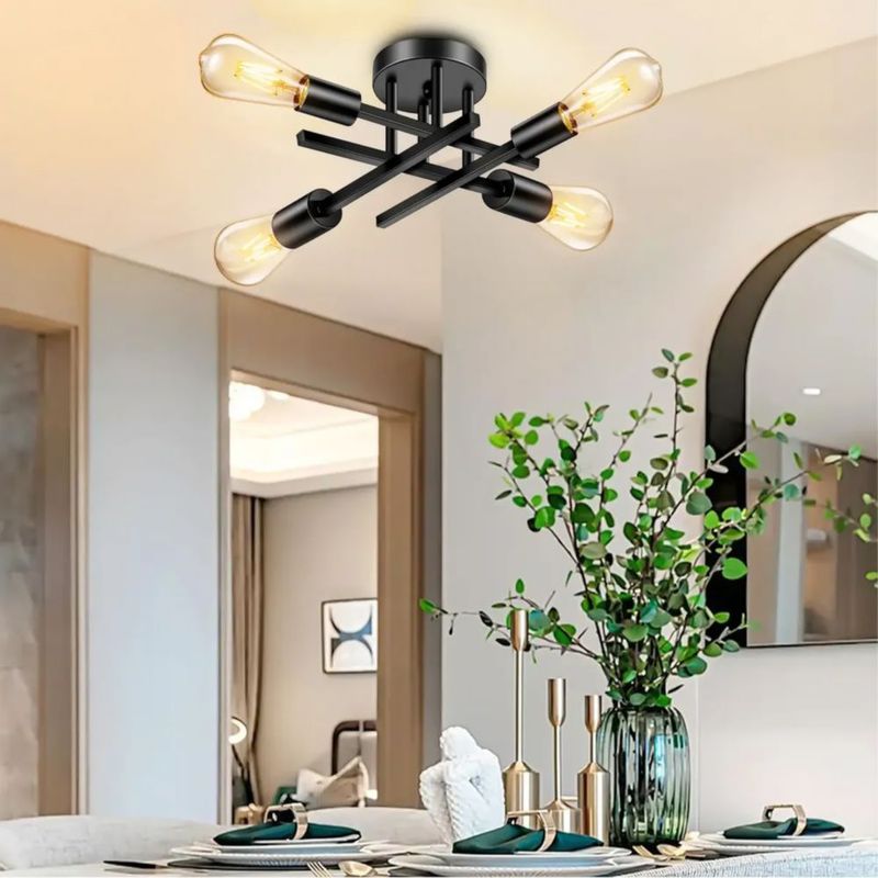Moderna Lámpara De Techo Negro  De Techo De 4 Luces