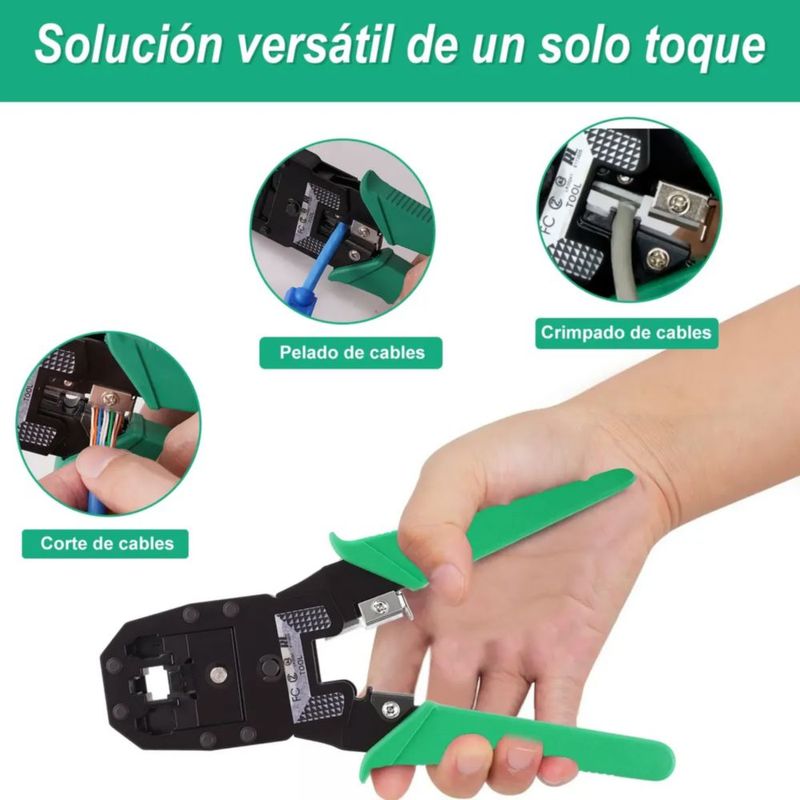 Pinzas Ponchadoras Rj45 Sacabocados Herramientas 75 Pcs Verde con Negro