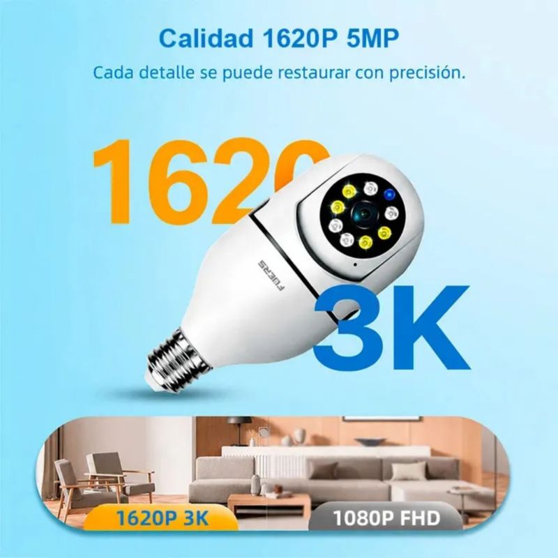 2pcs Cámara De Seguridad Wifi De 360° Visión Nocturna Alarma blanco
