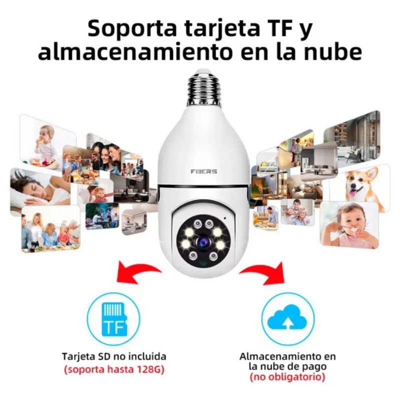 2pcs Cámara De Seguridad Wifi De 360° Visión Nocturna Alarma blanco