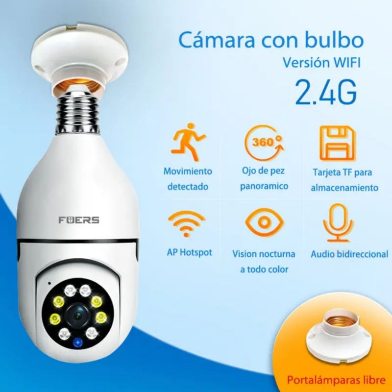 2pcs Cámara De Seguridad Wifi De 360° Visión Nocturna Alarma blanco