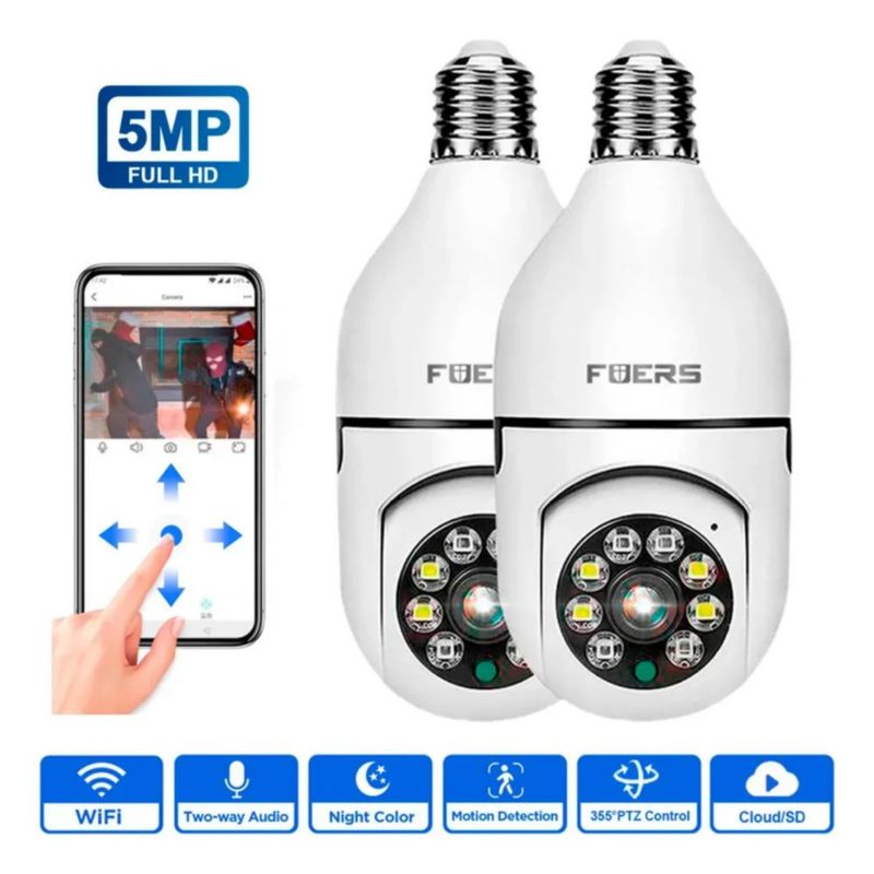 2pcs Cámara De Seguridad Wifi De 360° Visión Nocturna Alarma blanco
