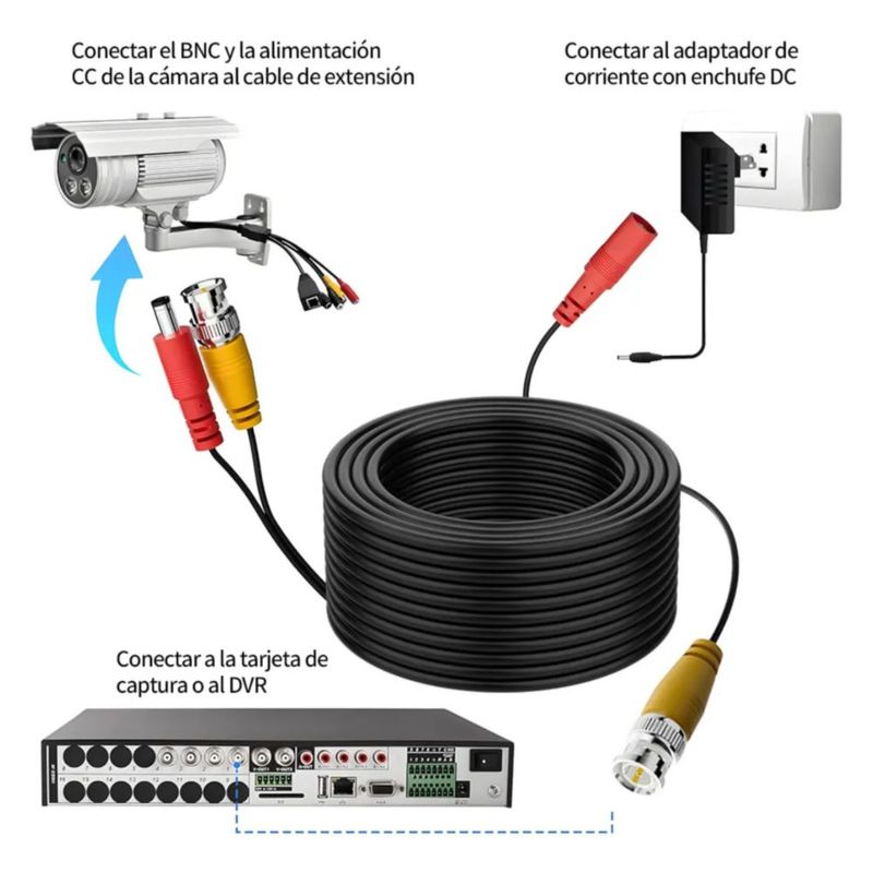 Cable Siames 20 Metros Para Camaras Seguridad Cctv Bnc Video Negro