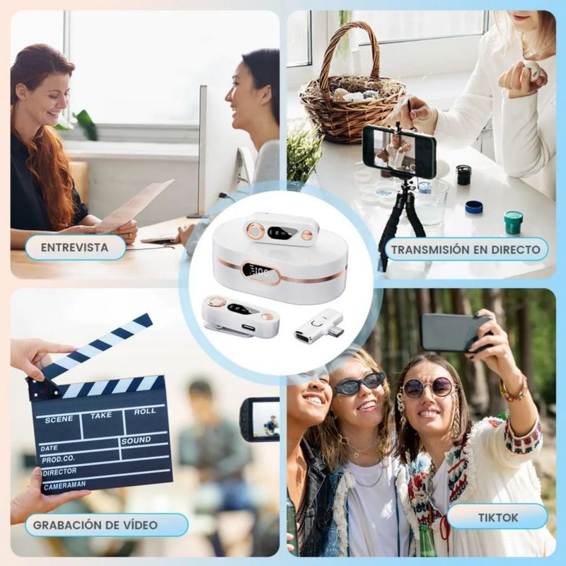 2 Micrófonos De Solapa Inalámbricos Para iPhone Y Android blanco dorado