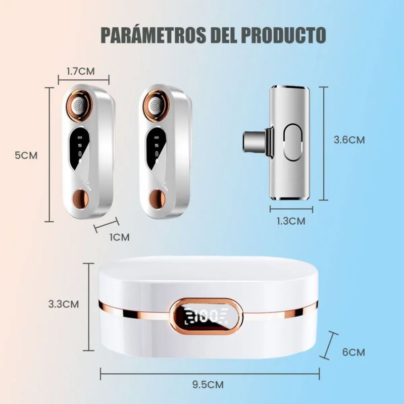 2 Micrófonos De Solapa Inalámbricos Para iPhone Y Android blanco dorado