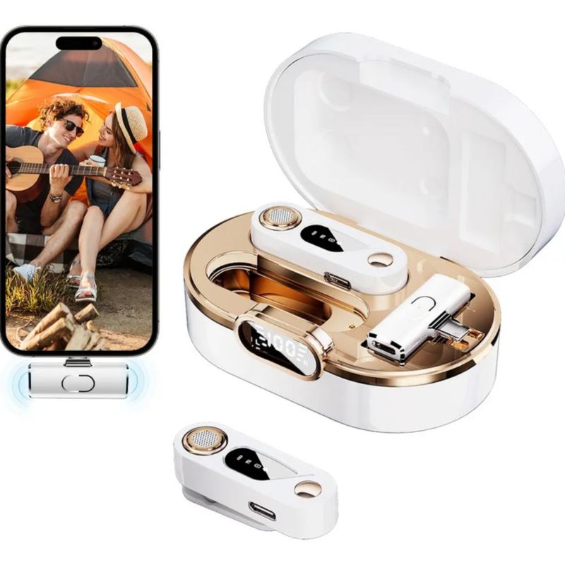 2 Micrófonos De Solapa Inalámbricos Para iPhone Y Android blanco dorado