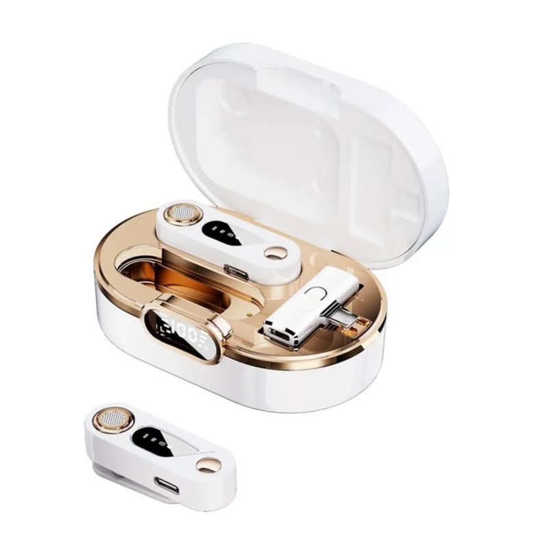 2 Micrófonos De Solapa Inalámbricos Para iPhone Y Android blanco dorado