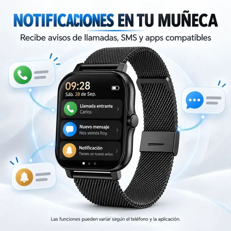 Reloj Inteligente Negro Con Correa De Acero Inoxidable Negro