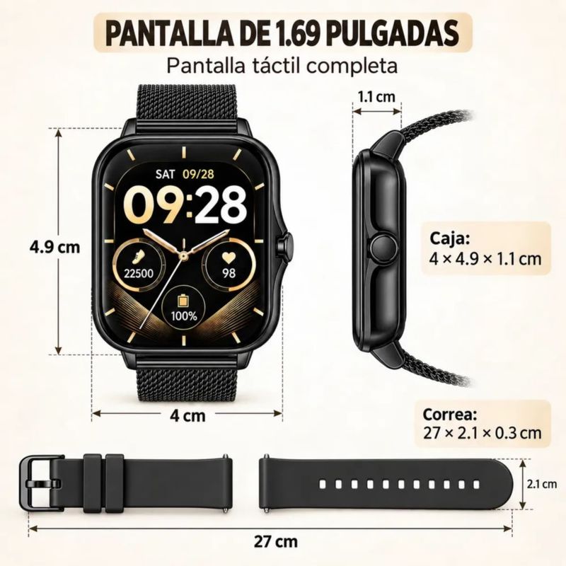 Reloj Inteligente Negro Con Correa De Acero Inoxidable Negro