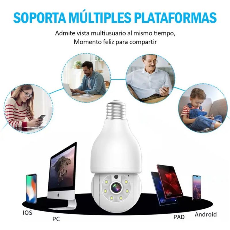 Cámara De Seguridad Foco Hd 1080p Wifi Exterior/interior360º blanco
