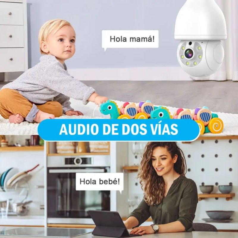 Cámara De Seguridad Foco Hd 1080p Wifi Exterior/interior360º blanco