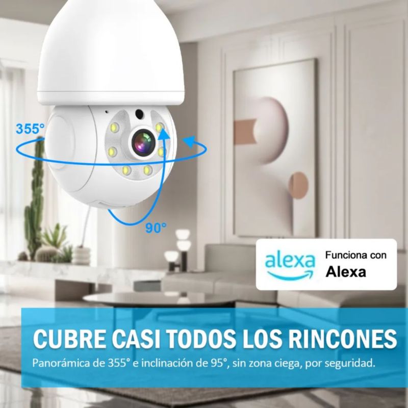 Cámara De Seguridad Foco Hd 1080p Wifi Exterior/interior360º blanco