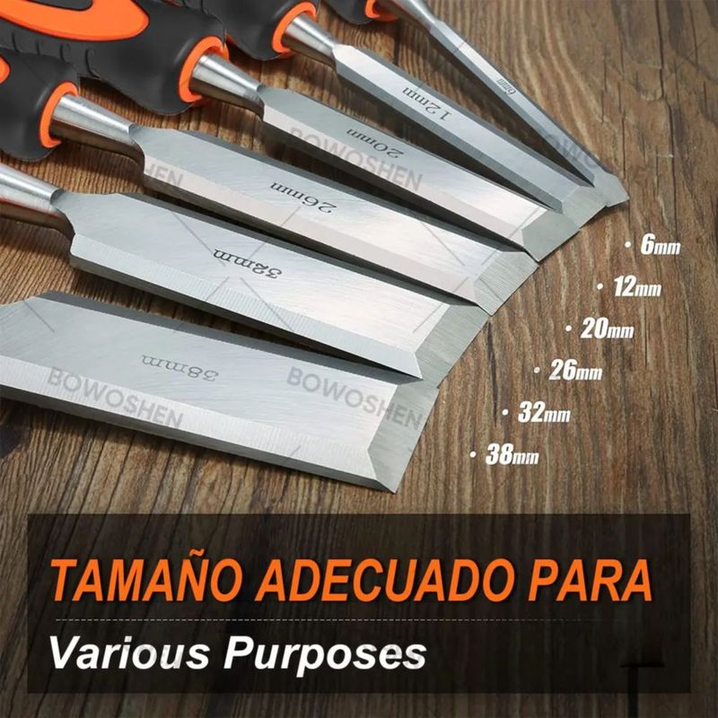 Juego De 11 Cinceles De Madera Para Carpintería Con Caso Negro con Naranja