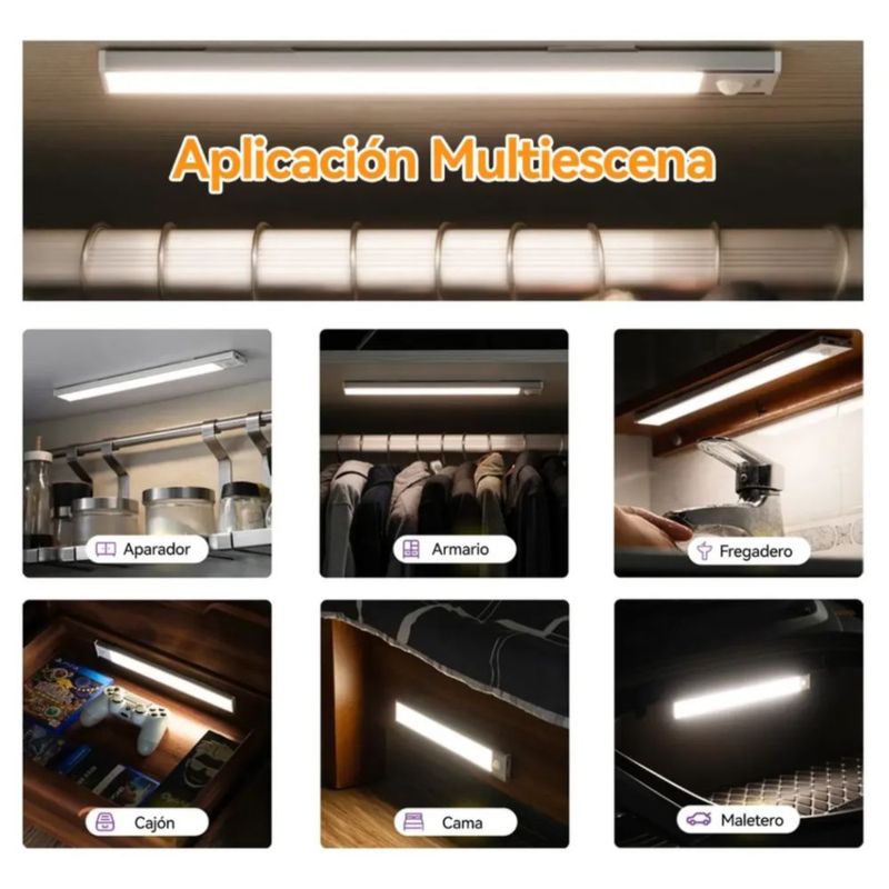 Lámparas Recargables Pared Con Sensor Movimiento 80led 40cm blanco