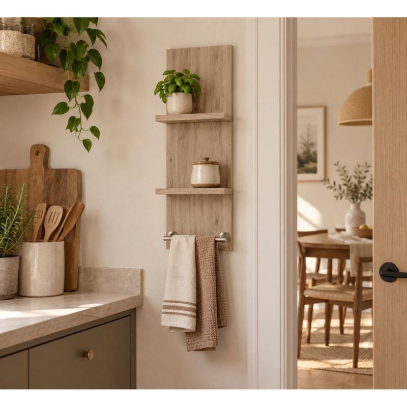Perchero Estante Organizador De Pared Cocina Barra Moderno Roble