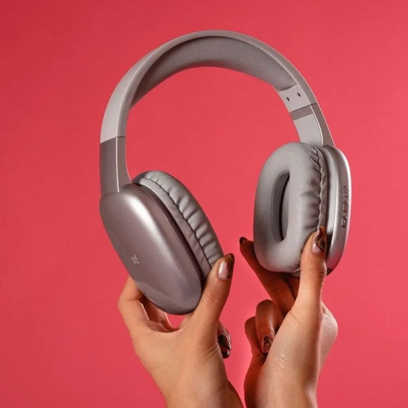 Audífonos Inalámbricos Diadema Dual Micrófono Color Gris