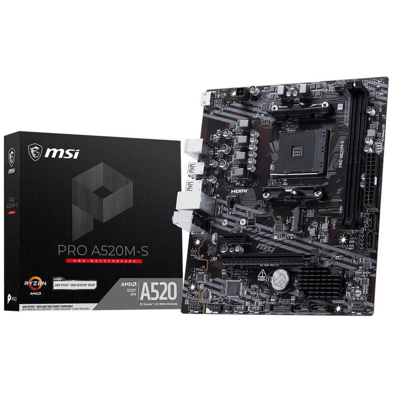 Tarjeta madre msi pro a520m-s am4 ddr4 pcie 3.0 micro atx