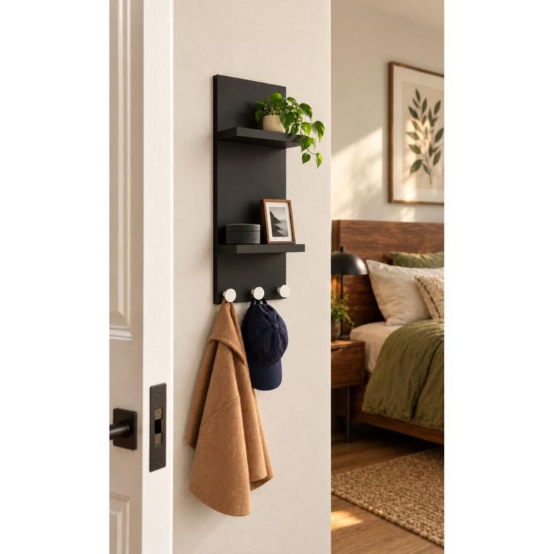 Perchero Organizador De Pared Negro Para Recibidor O Cocina