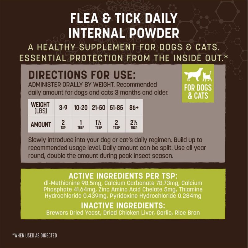 Polvo Interno Diario contra Pulgas y Garrapatas Earth Animal Apothecary 453 g