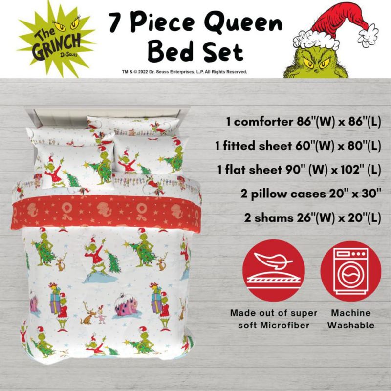 Juego de cama Franco Queen 7 piezas The Grinch Navidad