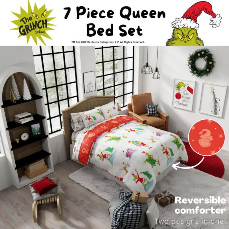 Juego de cama Franco Queen 7 piezas The Grinch Navidad