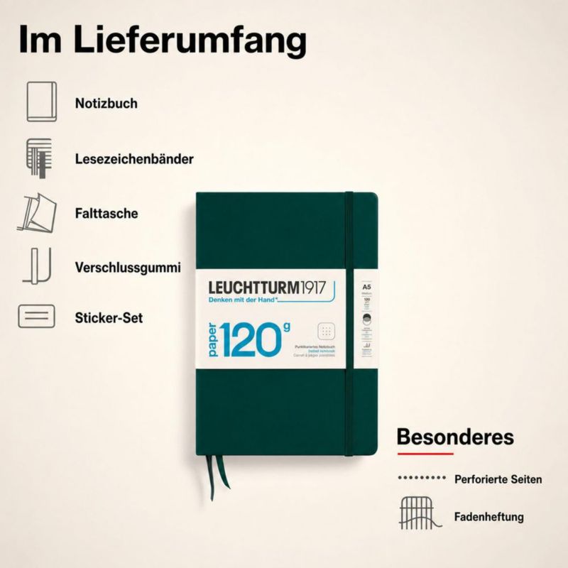 Cuaderno LEUCHTTURM1917 A5 con puntos 120gsm Verde Bosque