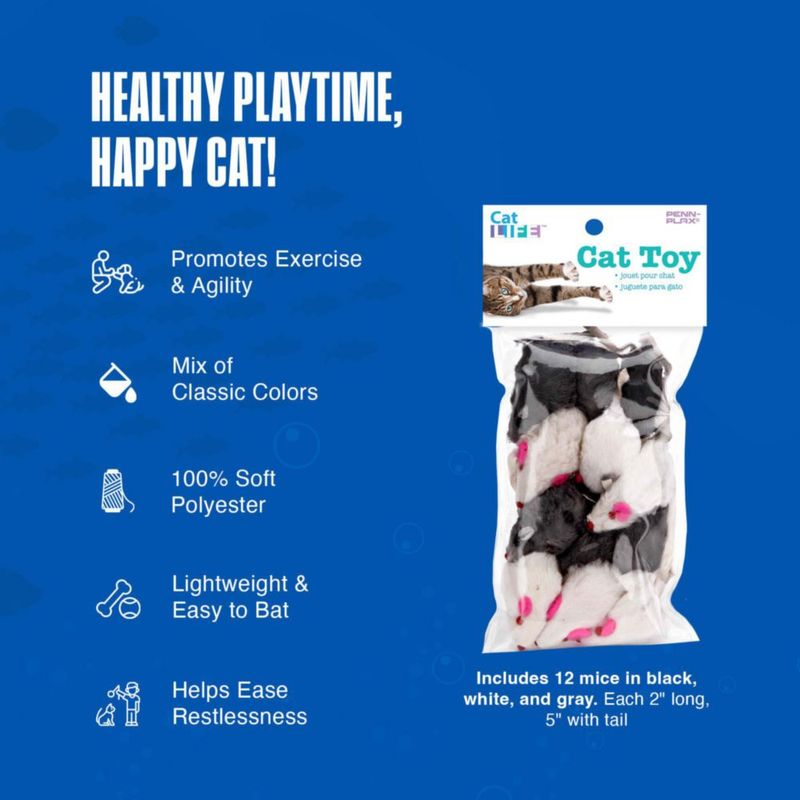 Juguete para gato Penn-Plax pack de 12 negro blanco y gris