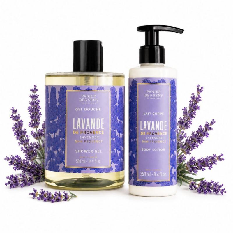 Set de Gel de Ducha y Loción Corporal Panier des Sens 500 ml + 250 ml Lavanda