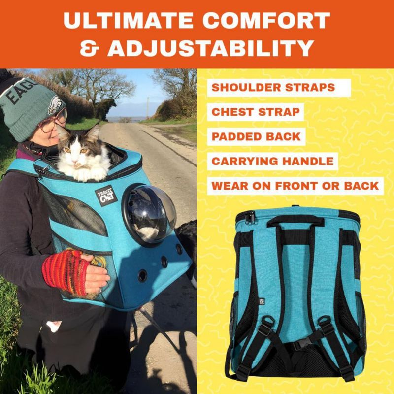 Mochila transportadora para gatos The Fat Cat aprobada por aerolíneas con ventana burbuja