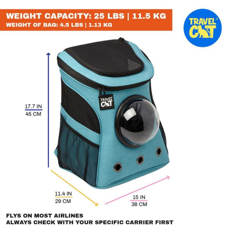 Mochila transportadora para gatos The Fat Cat aprobada por aerolíneas con ventana burbuja