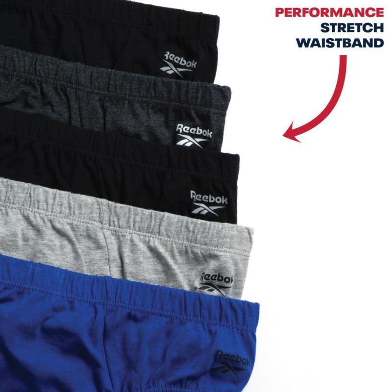 Calzoncillos Reebok para Hombre – Pack de 5 Corte Bajo Talla Grande Negro/Gris