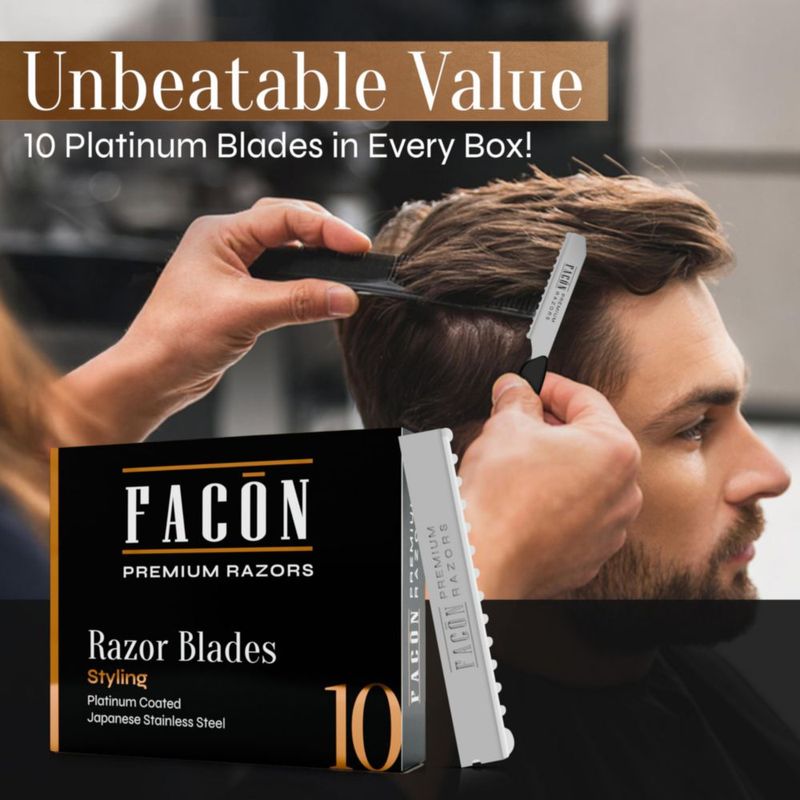 Cuchillas de Afeitar FACON Styling 10 Unidades Acero con Recubrimiento de Platino