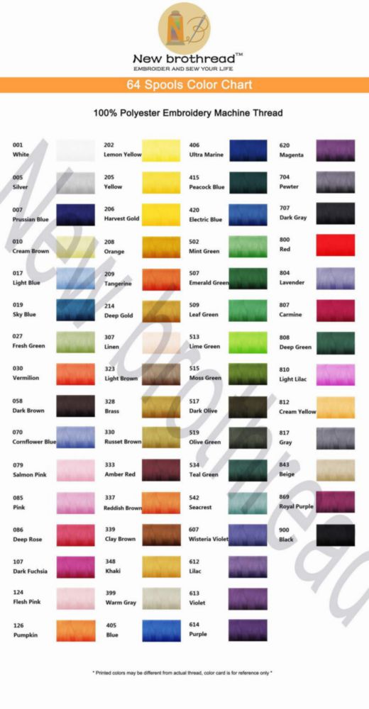 YARN Nuevo Brothread Kit de 64 Bobinas de 1000 m de Hilo de Poliéster para Bordado