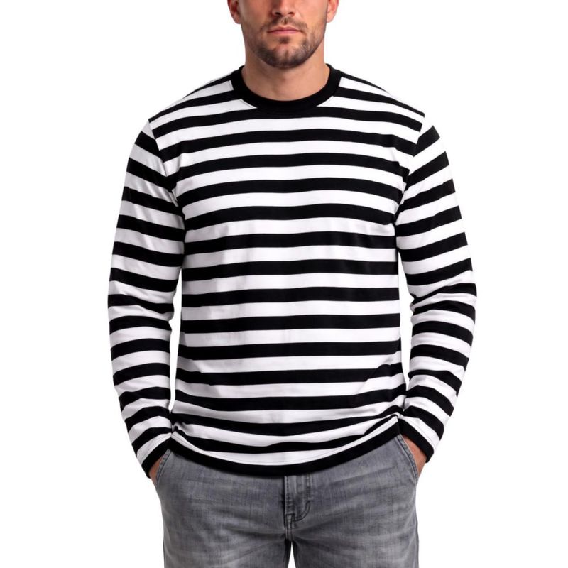 Camisa de hombre Zengjo M a rayas negras y blancas de manga larga