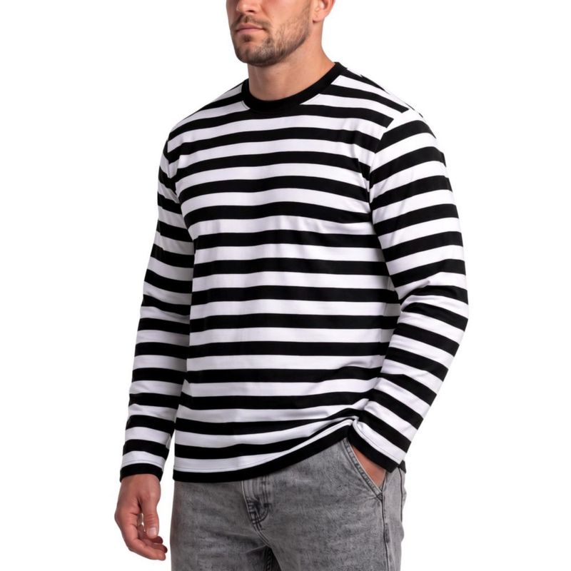 Camisa de hombre Zengjo M a rayas negras y blancas de manga larga