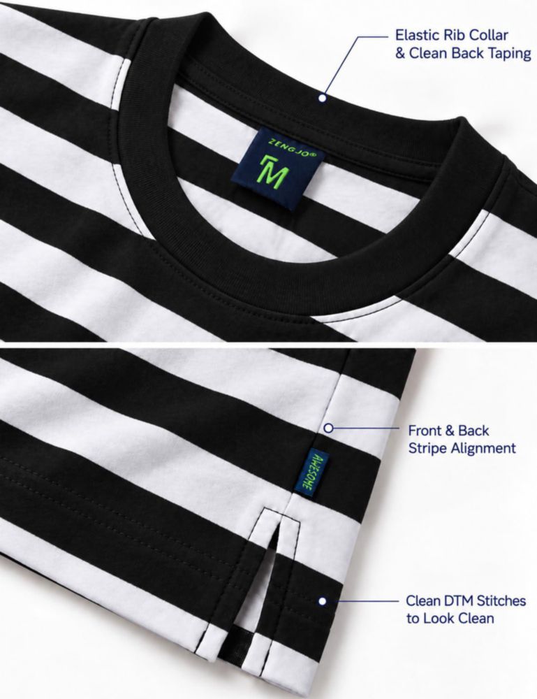 Camisa de hombre Zengjo M a rayas negras y blancas de manga larga